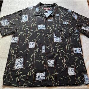 Caribbean Joe bamboo Hawaiian black button down shirt men's sz XXL Short Sleeve